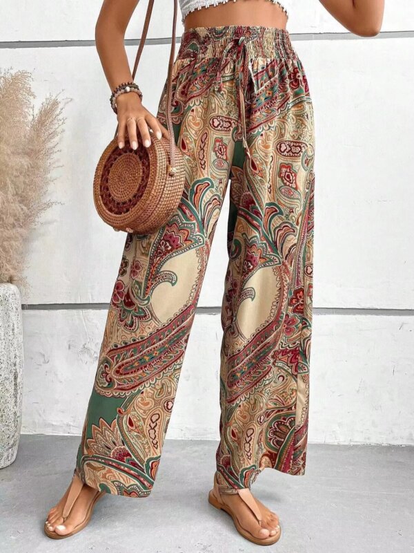 Fashion Vintage Print Wide-leg Pants Women Casual High-waisted Trouser 2024 Spring Summer Office Lady Clothes Streetwear