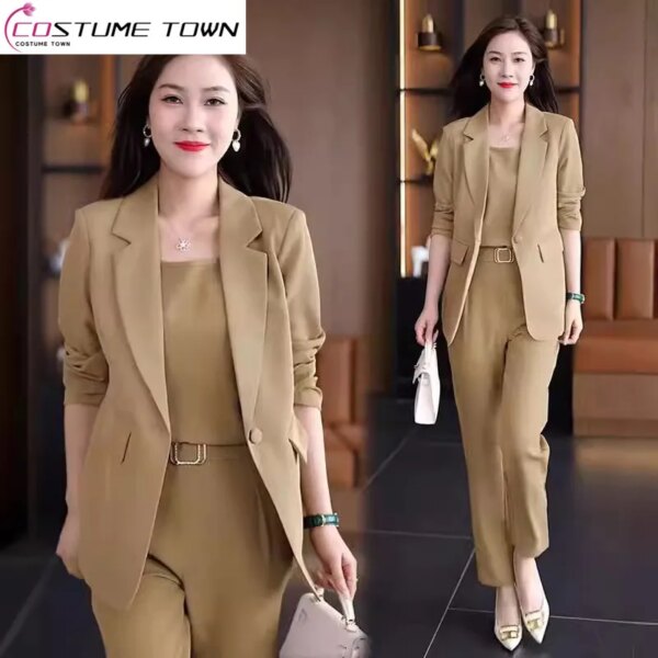 Summer Thin Jacket Blazer Casual Pencil Pants Vest Three Piece Set Elegant Women’s Pants Set Office Outfits Business Clothing